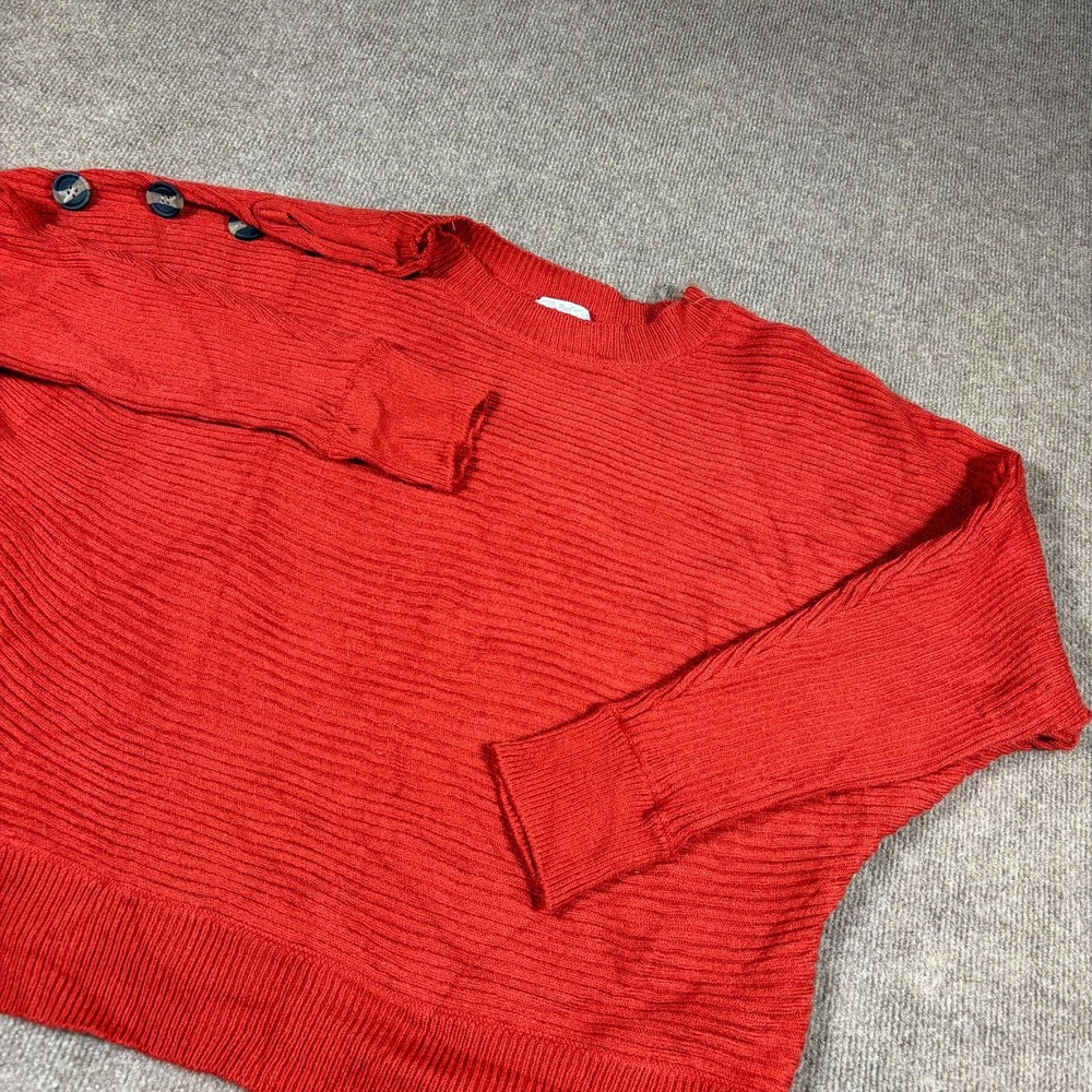 Poof Apparel Sweater Womens Large Red Ribbed Knit Shoulder Button Winter Wear